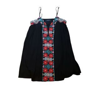 Anna Grace BOHO Sundress Black Red embroidery